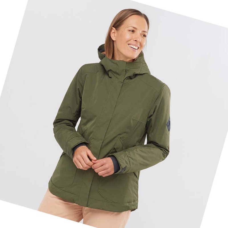 Vestes De Ski Salomon SNOW REBEL Femme Vert Olive | EANOKQM-13